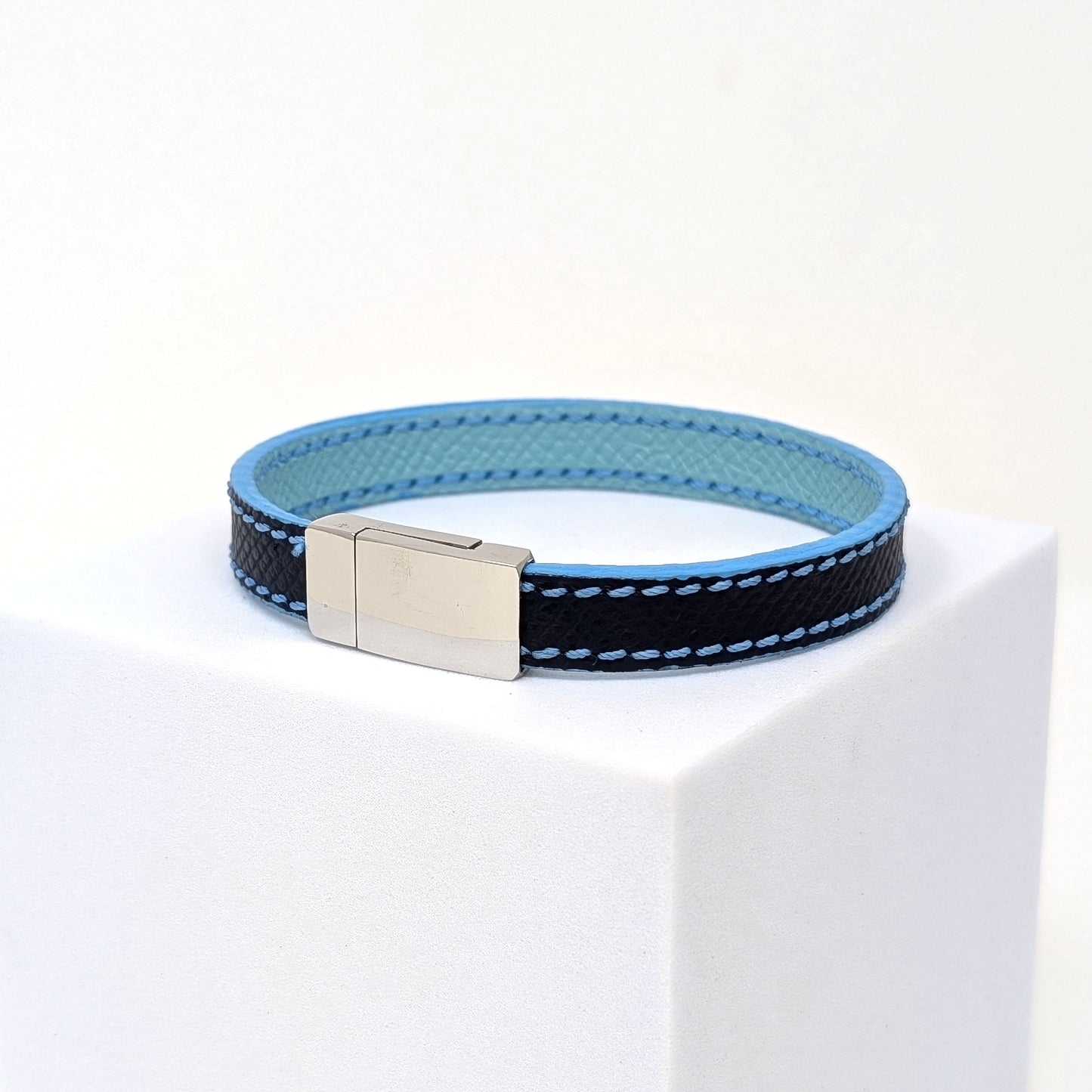 Handmade Blue Leather Bracelet