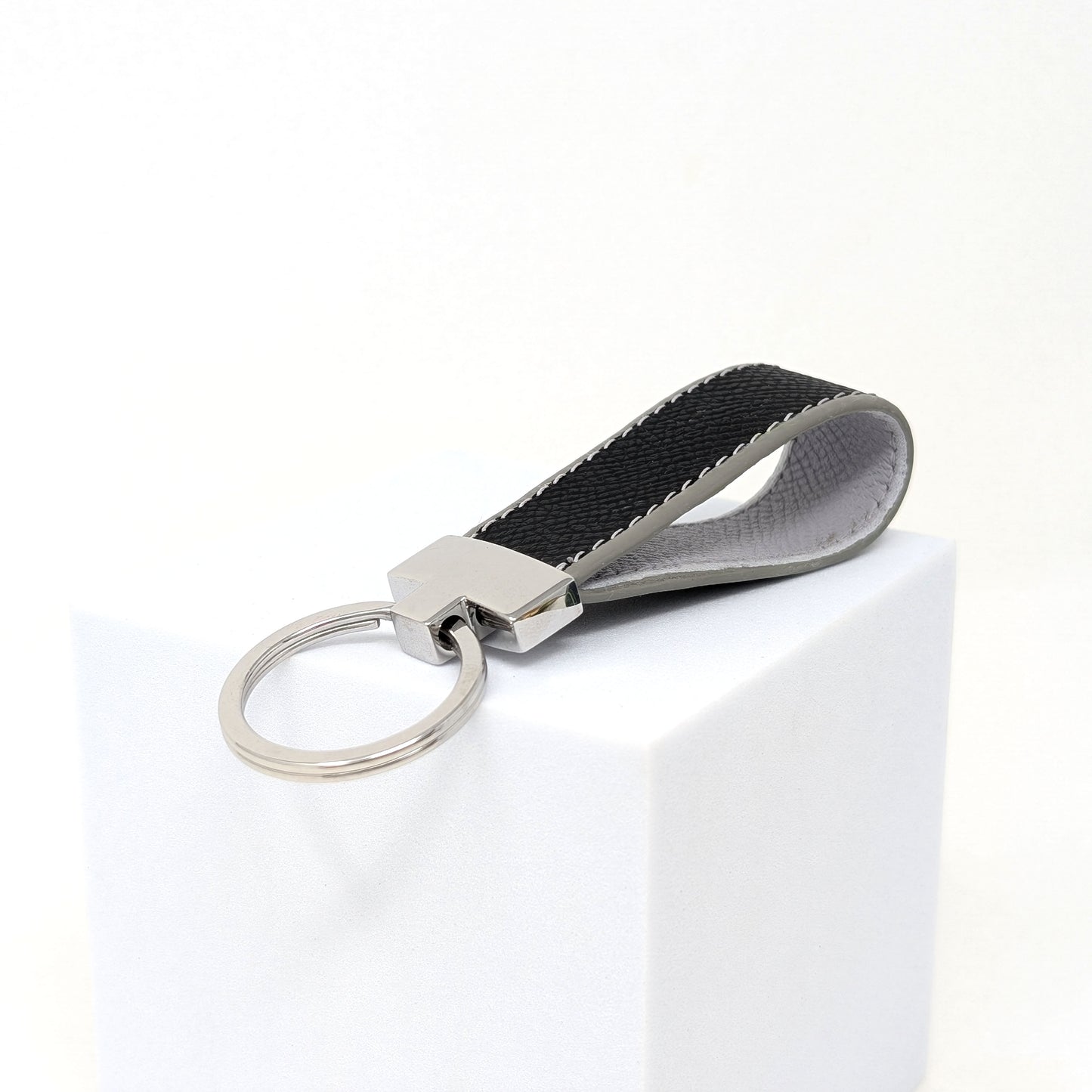 Handmade Black Leather Keychain