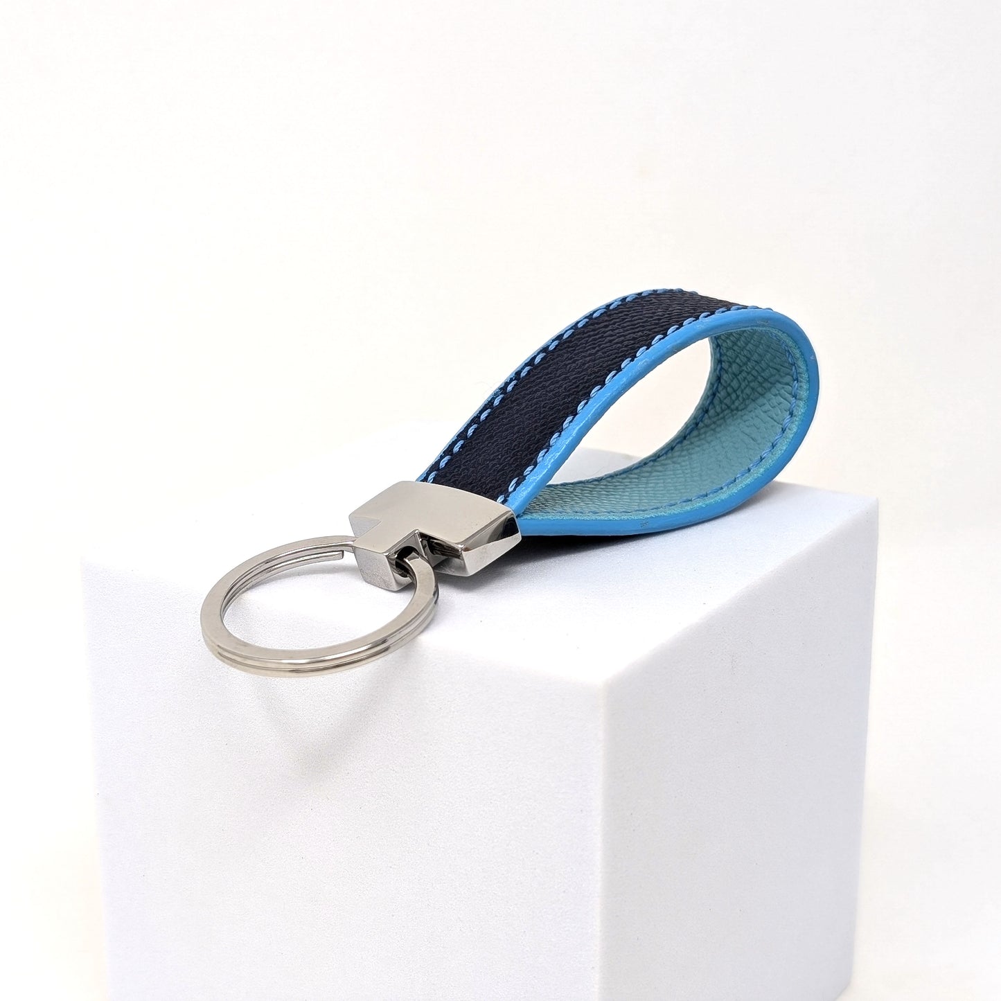 Handmade Blue Leather Keychain